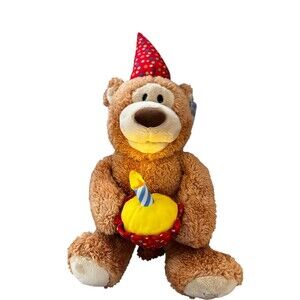 GUND Happy Birthday Animated Singing Teddy Bear Plush Candle Lights Up NWT